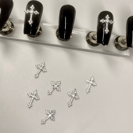 Silver Cross Nail Charms